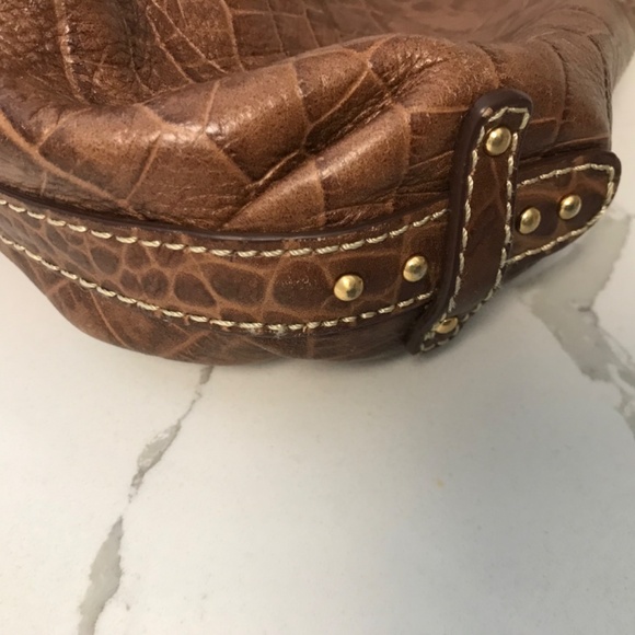 Max New York Fold Over Hobo Brown Croc Embossed Leather Handbag Purse - Picture 13 of 15